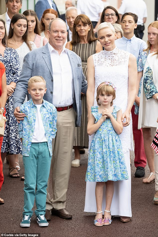 Albert and Charlene with twins Jacques and Gabriella in matching outfits at the traditional Monaco Picnic in 2022