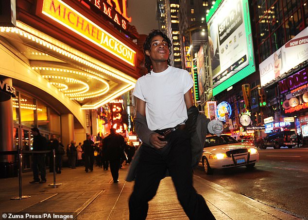 Jordan in Times Square, New York, before watching the Michael Jackson film This Is It in 2009