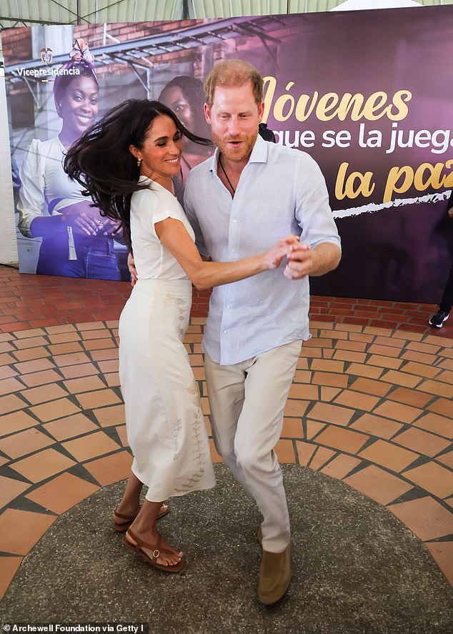 Meghan, Duchess of Sussex and Prince Harry, Duke of Sussex seen at the Unidad Recreativa El Vallado on August 18, 2024 in Cali, Colombia