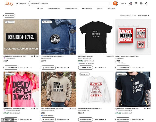 Etsy also sells a variety of Deny Defend Depose merchandise, including laptop stickers and sweatshirts