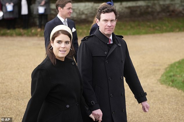 Princess Eugenie and husband Jack Brooksbank leave after attending the Christmas Day service at St Mary Magdalene Church in Sandringham, Norfolk, in 2023