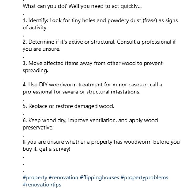 Laura wrote: 'A woodworm infestation can cause serious damage to your home. Woodworms can eat wood fibers and permanently damage the structure of your building.