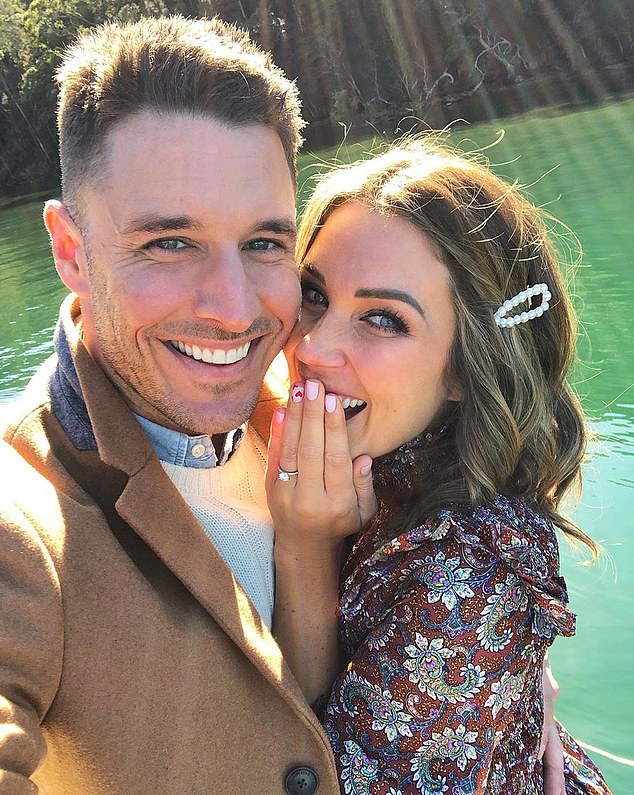 She said yes! The Bachelorette's Georgia Love (right) and boyfriend Lee Elliott (left) announced they were engaged in an Instagram post on Sunday