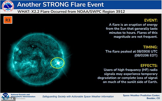 Minor to moderate blackouts may persist through Thursday, with a chance of 'strong' disruption to low-frequency navigation signals and resulting in loss of radio contact