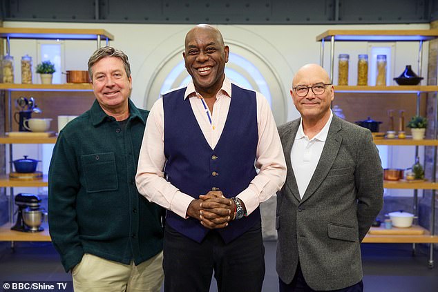 The MasterChef judge and chef announced last week that he is stepping back from presenting the show after almost two decades while an investigation into his alleged misconduct is carried out (John Torode, Ainsley and Gregg pictured)