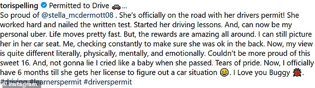 'Permission to drive. So proud of @stella_mcdermott08,” she wrote of Stella, whom she shares with ex-husband Dean McDermot