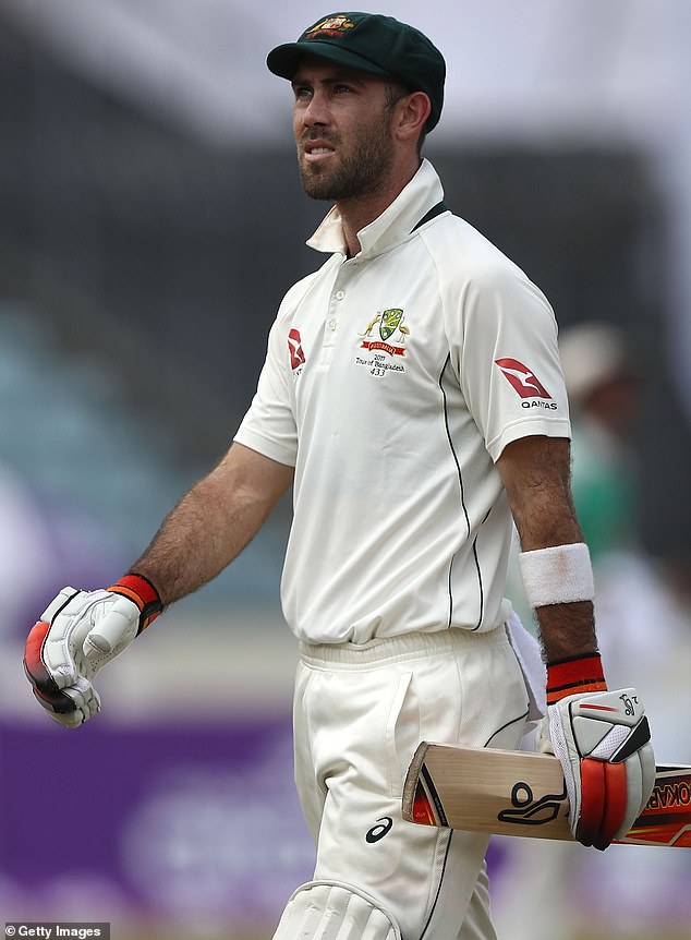 Warner pointed to Maxwell's lack of red ball cricket with Victoria at Sheffield Shield level as the reason why selectors should look elsewhere (Maxwell is pictured playing at Test level against Bangladesh in 2017)