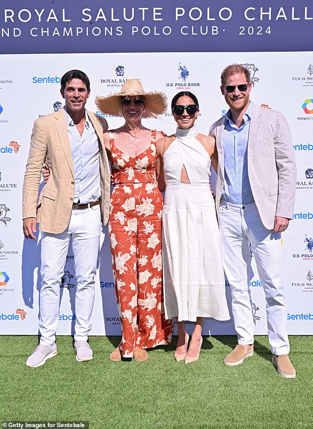 Nacho Figueras and Delfina Blaquier with Meghan and Harry at the Royal Salute Polo Challenge in aid of Sentebale in April