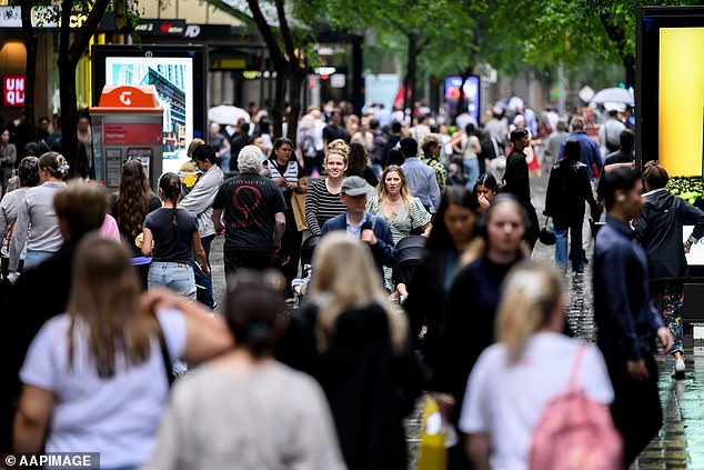 Mr Bouris wrote that Australia was heading towards a recession due to high interest rates and their crippling impact on household budgets. Shoppers are pictured at Pitt St Mall in Sydney