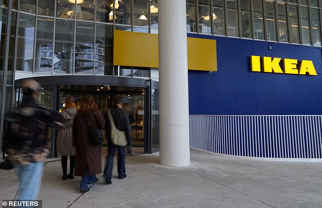 A view of an Ikea sign next to the entrance to one of its branches in Copenhagen, Denmark, November 2, 2023