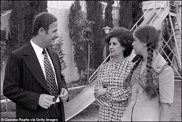 Syrian President Hafez al-Assad with his wife Anisa Makhlouf and daughter Bushra on June 4, 1974