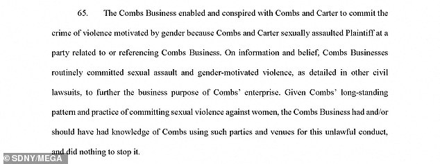 After throwing the girl against a wall and again onto a bed, she was allegedly raped first by Jay-Z and then by Combs as the female celebrity watched