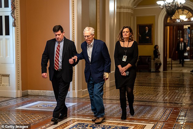 The walk from McConnell's office to the Senate floor, where he delivers speeches and votes, is short compared to other senators. As a longtime leader, McConnell's office is in the Capitol, where other senators who are not in charge have offices in outbuildings