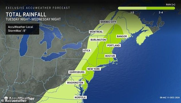 The atmospheric river and potential bomb cyclone are expected to dump a total of eight inches of rain in the Northeast and six inches of rain in the Southeast.