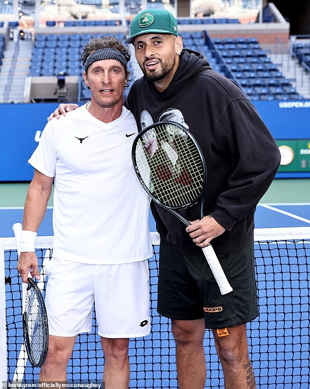 While Kyrgios (pictured, with actor Matthew McConaughey) recently branded tennis as 'boiled' after women's world number 2 Iga Swiatek was handed a one-month ban for doping, Dokic has a different view.