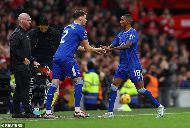 Nathan Patterson comes on as a substitute in Everton's recent defeat at Old Trafford