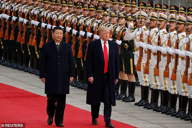 US President Donald Trump participates in a welcome ceremony with Chinese President Xi Jinping in Beijing, China,