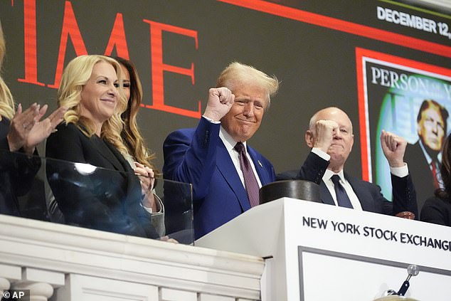 President-elect Donald Trump makes a gesture after ringing the opening bell at the New York Stock Exchange