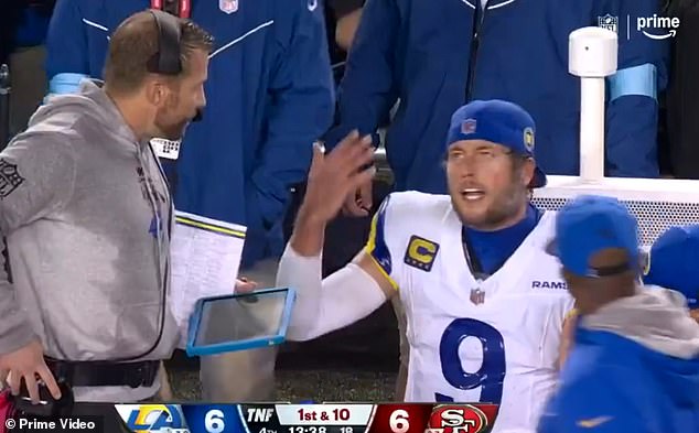 Stafford gestured to coach Sean McVay, who allegedly told him to calm down