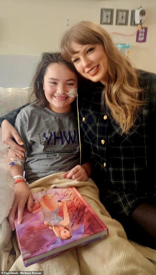 Melissa Nuzum, the mother of patient Baylee who was visiting Taylor, wrote on Facebook, “We had the coolest and most unexpected surprise ever... Taylor Swift came to visit inpatients today and Baylee was chosen because she asked for Taylor songs during her uncomfortable procedures. '