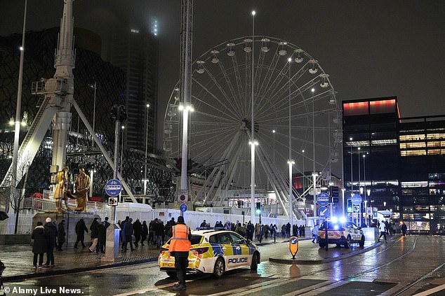 Centenary Square, Birmingham, after the accident, with emergency services on the scene