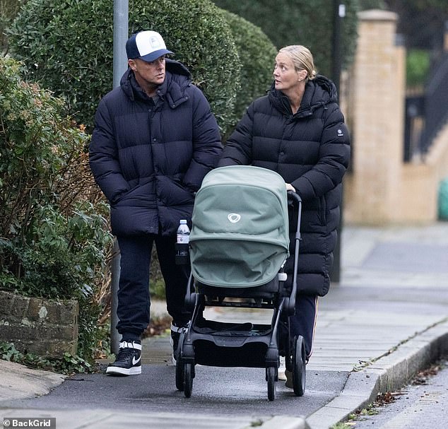 Ant's wife Anne-Marie matched her husband in a similar black jacket and black trousers and opted for comfortable-looking white trainers as she swept her blonde hair back into a low bun