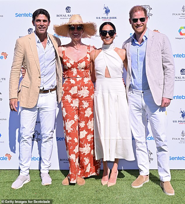 Nacho Figueras and Delfina Blaquier with Meghan and Harry at the Royal Salute Polo Challenge in aid of Sentebale in April