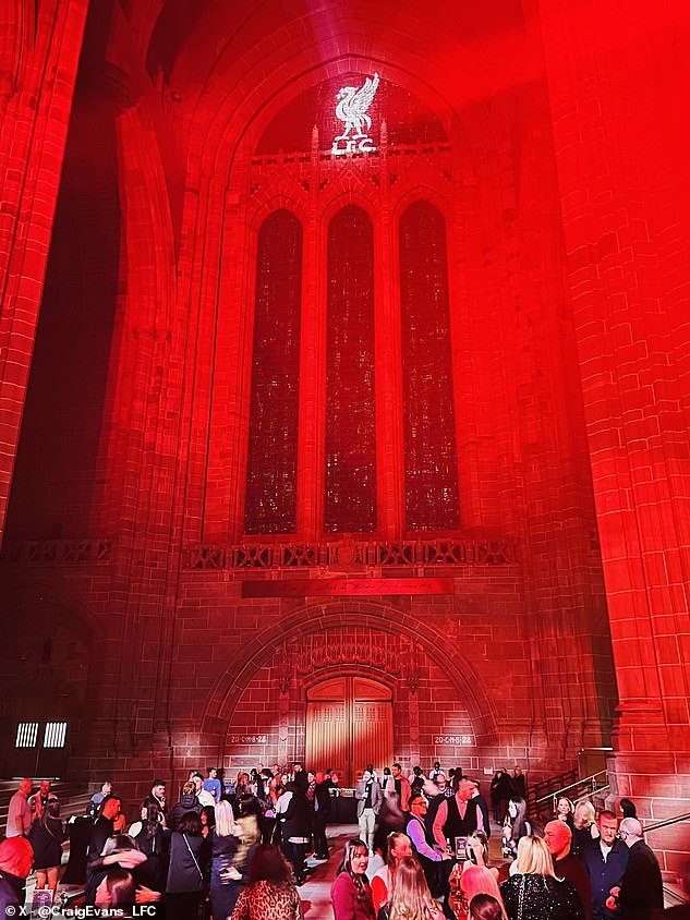 Liverpool Cathedral was decked out in the club's colors during the end-of-year staff function