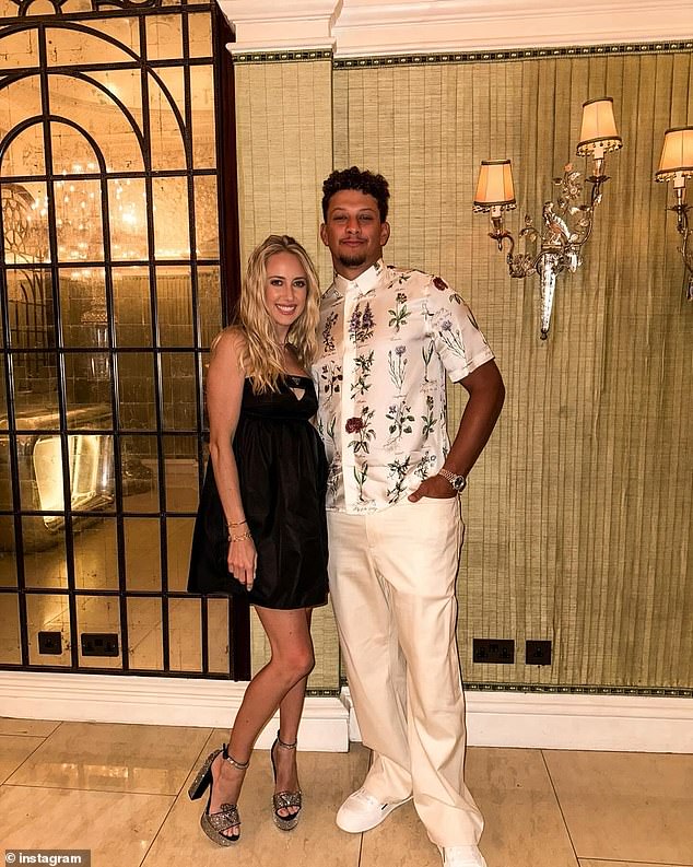 Mahomes poses with his wife Brittany (left) in a recent photo posted to her Instagram account