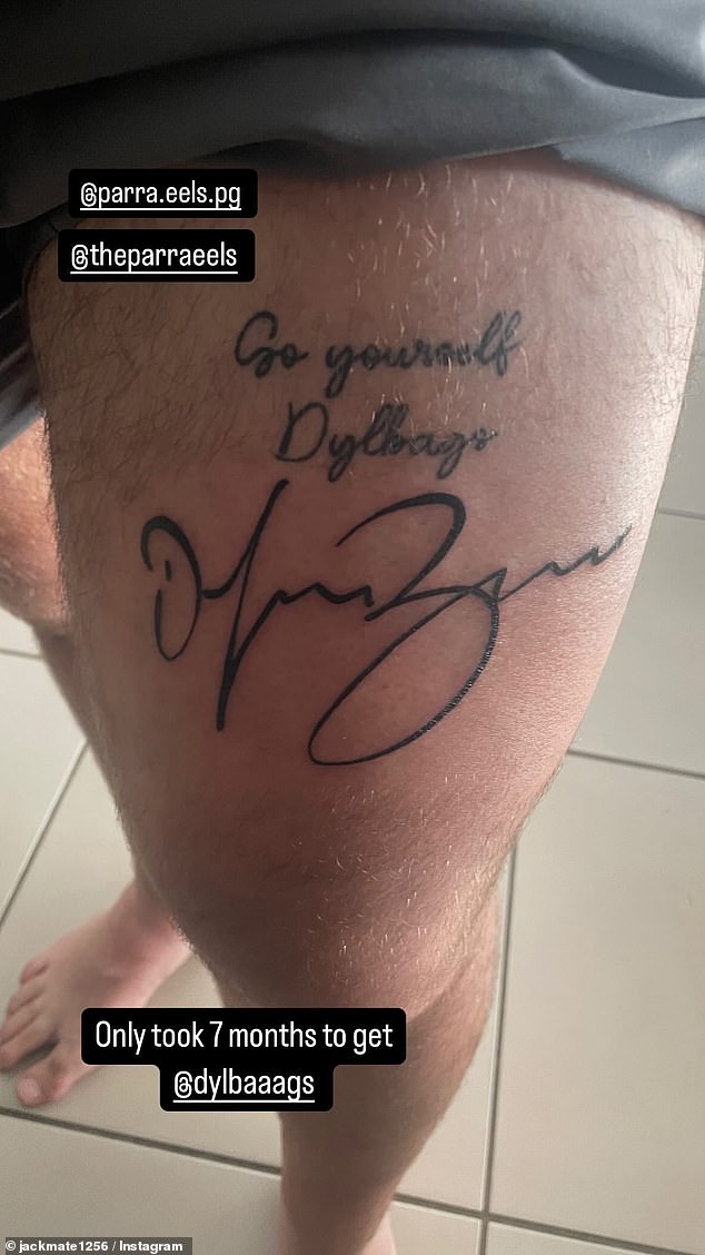 The 24-year-old now has a permanent reminder of his favorite player Dylan Brown tattooed on his thigh (photo, Brown's signature)