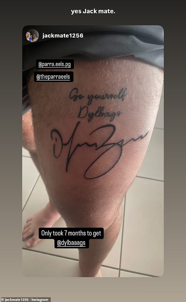 Eels star Brown was impressed that Gillogly went above and beyond and shared a photo of the tattoo in an Instagram story (pictured)