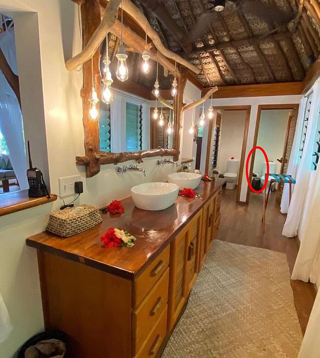 The 36-year-old was found squashed and slumped between a small space next to the toilet and the wall inside the suite, badly beaten and covered in blood at the remote $3,500-a-night Turtle Island Resort, which accommodates just 14 guests . guests at the same time