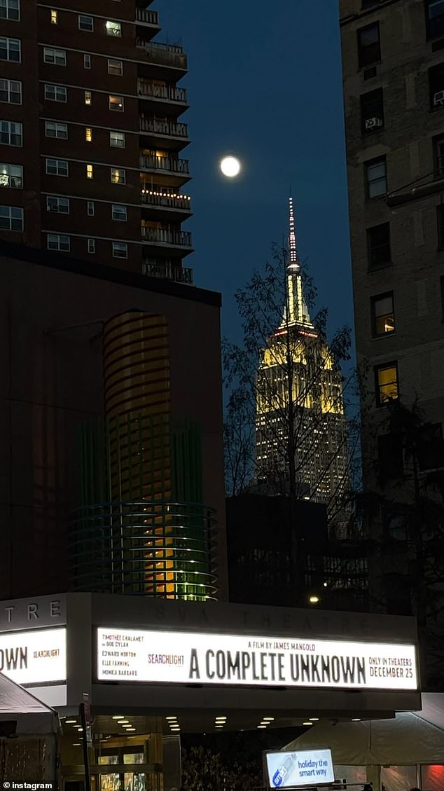 Later that evening, Chalamet posted a photo of the theater's exterior with the Empire State Building in the background