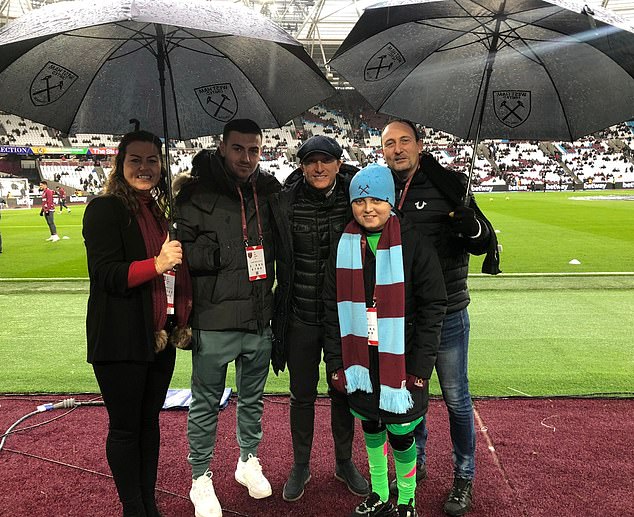 The Fairs family had previously been invited to watch Mark Noble's Hammers (pictured centre) and Oscar served as mascot