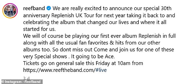 News of the split comes just three days after Jesse's band Reef announced they would be touring again in 2025 for their 30th anniversary.