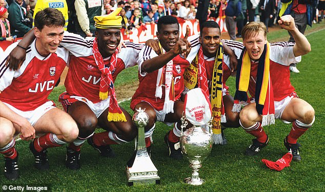 Campbell (second from left) grew up as an Arsenal fan and won the league title in 1991 at the age of 21