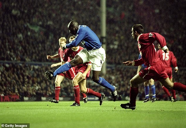 Campbell (centre) scored a string of goals to keep the Toffees afloat in his first season there