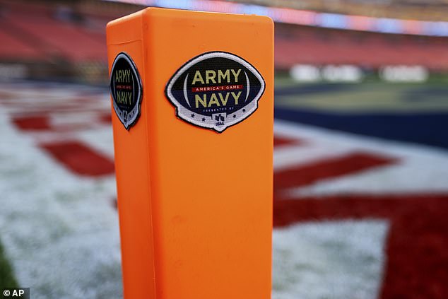 A general view of a pylon before an NCAA college football game between Army and Navy