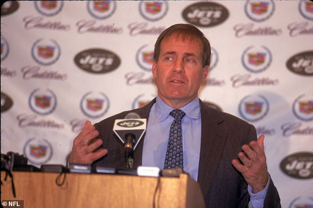 Belichick at a press conference announcing his resignation as head coach of the Jets