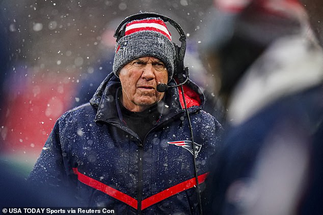 Belichick looks on after his final game as the Patriots coach - against the Jets in January