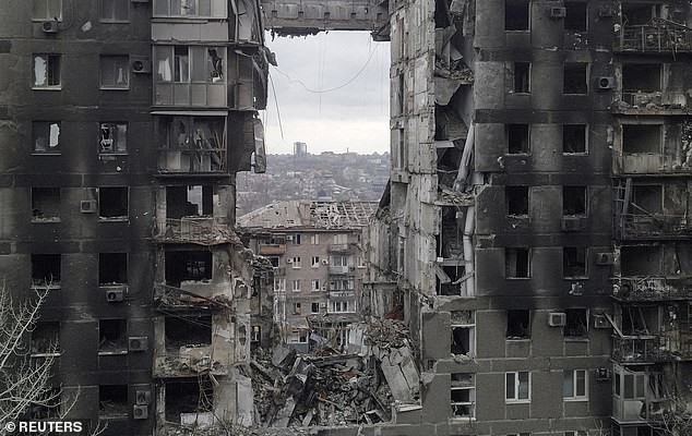 A residential building destroyed during the conflict between Ukraine and Russia in the southern port city of Mariupol, Ukraine, April 14, 2022