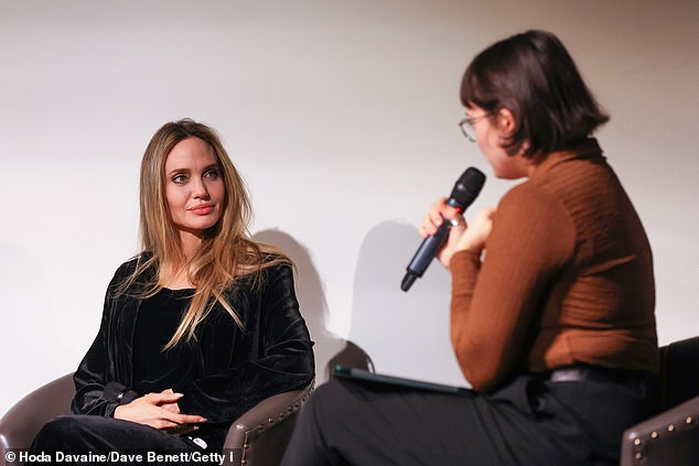 For the screening, Angelina dazzled in a black velvet two-piece, consisting of pants and a long-sleeved top