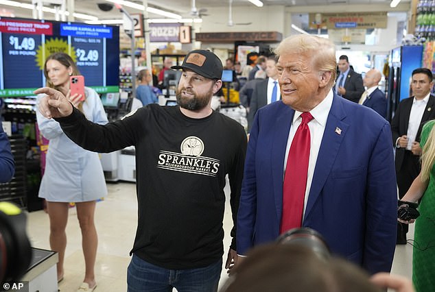 Donald Trump visits the Sprankle Neighborhood Market, where he spoke with the company's owners