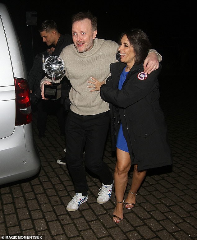 Chris looked in good spirits as he left the afterparty alongside the show's former pro Janette Manrara - who is married to Aljaž Škorjanec who was linked to finalist Tasha on the show