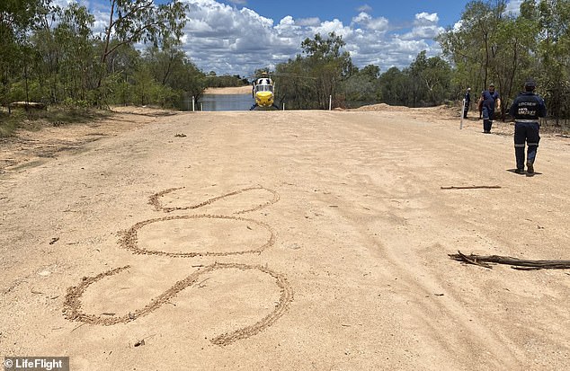 A LifeFlight crew searched 500 km of desert and eventually discovered a huge SOS written in the mud by the Foggs