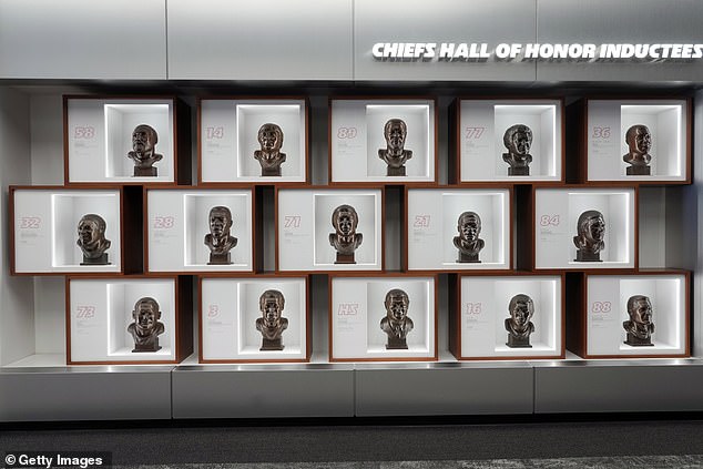 His bust remains in the Kansas City Chiefs' Hall of Honor in Arrowhead (second from top right)