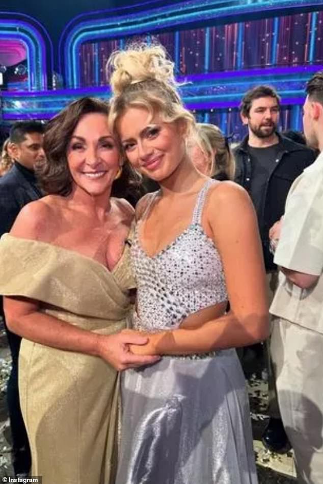 Elsewhere, head judge Shirley Ballas posed with the series' stars including Tasha Ghouri (seen) as the cast and crew let loose backstage during the finale