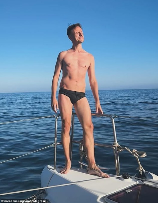 Kevin – seen here standing up on a boat in a pair of tiny Speedos – now works as a fitness coach