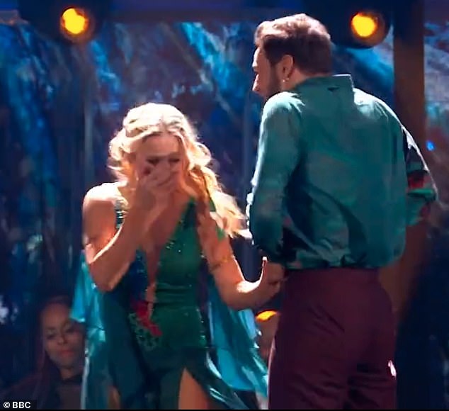 The dancer had to desperately struggle to keep his pants up after the button apparently popped on his costume during American Smooth with Miranda star Sarah Hadland, 53