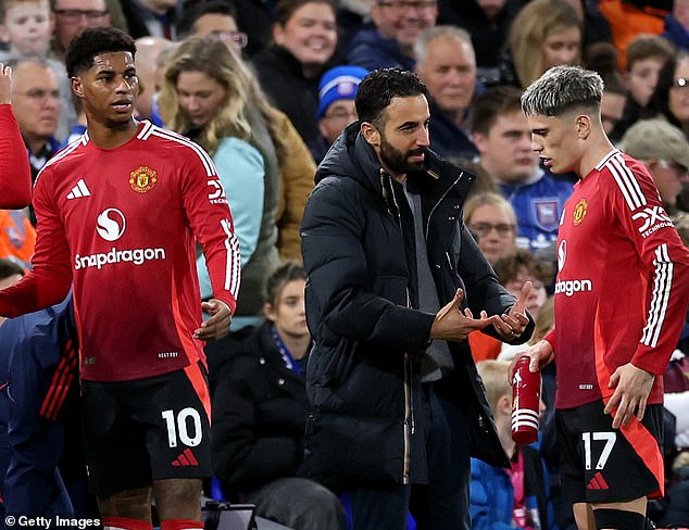 Rashford (left) and Alejandro Garnacho (right) both failed to reach the substitutes' bench